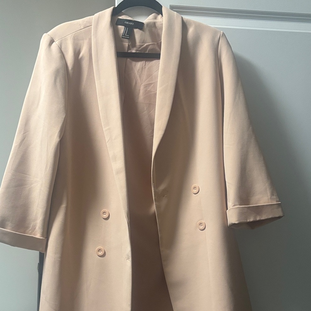 Forever 21 Women's Cream Double-Breasted Blazer